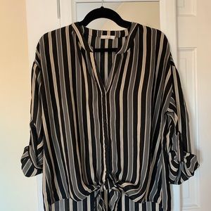 Striped button down shirt with tie front